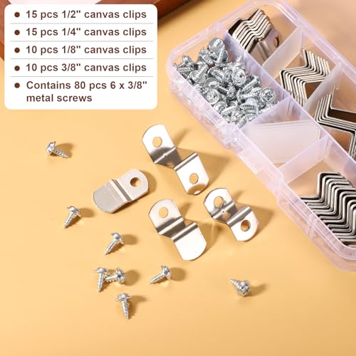 Image of XIHIRCD 50pcs Offset Canvas Painting Mounting Clips with Metal Screws, 1 /2inch, 1 /4inch, 1 /8inch, 3 /8inch Canvas Clips for Picture Framing, Blackboard