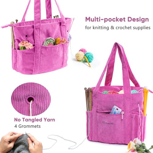 Image of MYBAGZING Crochet Bag and Tote - Corduroy Yarn Bag - Yarn Holder for Crocheting - Crochet Storage Bag for Crochet Hooks, Crochet Accessories, Knitting Bag for Crochet Lovers, Mom Gift
