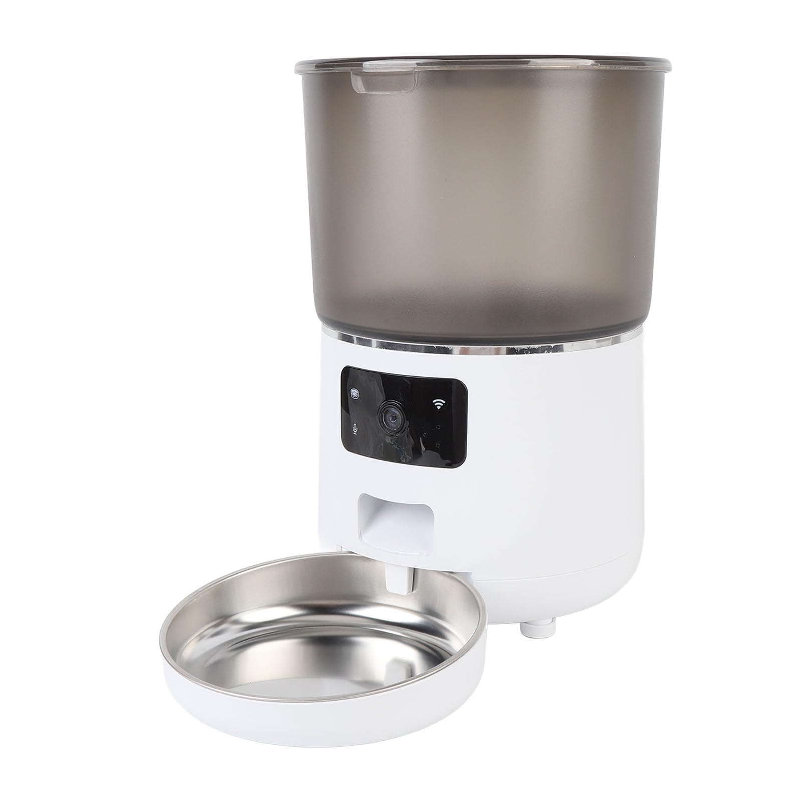 Mangiatoia automatica per animali domestici, 4 l, USB, senza fili, con timer, per gatti e cani, avvisi intelligenti per gli utenti 'app, in acciaio inox ABS, 1 cavo di ricarica (bianco)