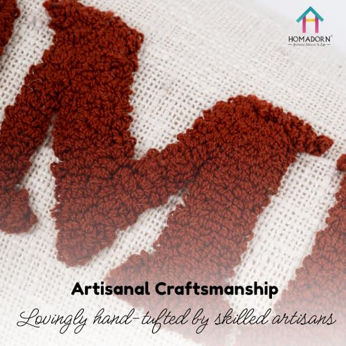 Image of HOMADORN 100% Cotton Text Pattern Handtufted /Embroided Decorative Cushion Cover (12X20 Inches) (1, Home Rust)