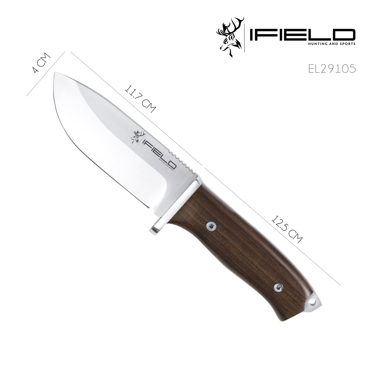 iFIELD EL29105 Multifunzionale escursioni, caccia e sopravvivenza coltello per l'esterno, manico in legno di Cocobolo con acciaio inox MOVA-58, fatto in Albacete (Spagna)