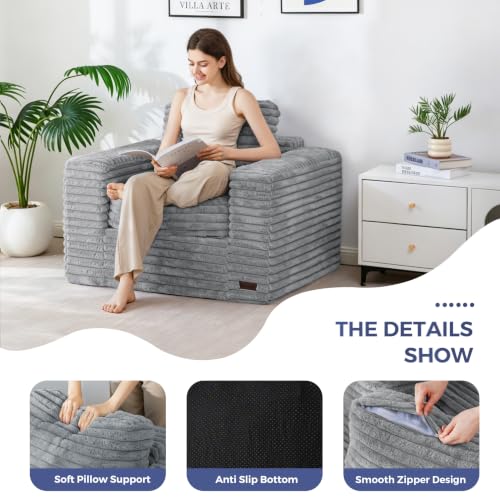 Image of MAXYOYO Bean Bag Chair with Pillows, Floor Sofa with Armrests and Support, Plush Foam Filled Lounge Chair for Adults, Cozy Bean Bag Couch for Living Room, Bedroom, Apartment, Grey