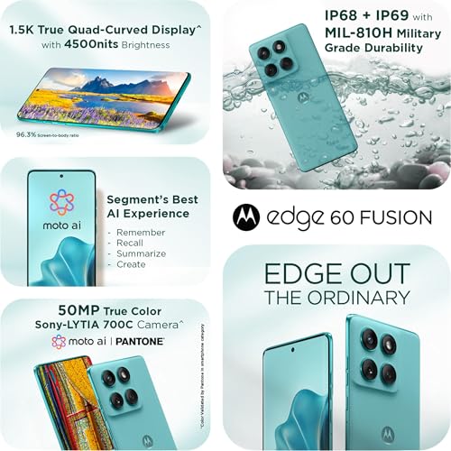 Image of Motorola Edge 60 Fusion 5G (Pantone Amazonite, 8GB RAM, 256GB Storage)| 6.67 inch pOLED Display | IP68 | 50MP+13MP Rear | 32MP Front Camera | MediaTek 7400 Processor | 5500mAh Battery | 68W Turbo Charger