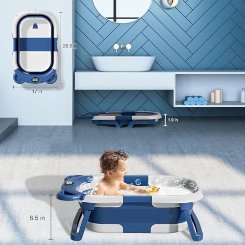 image for TPN Collapsible Baby Bathtub, Baby Bath Tub with Soft Cushion & Real-T