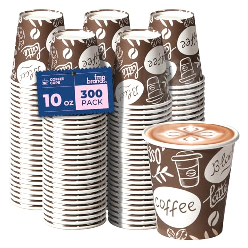 Fit Meal Prep 10 oz Coffee Cups 300 Count Leak-Proof Hot Cup Disposable Paper Coffee Cup Bulk for Hot/Cold Beverage Durable Thickened Paper Cups for Party Office Bussines Home Bistros