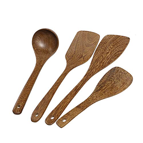 6 Pcs Best Wooden Kitchen Utensils Set-Wooden Spatula, Cooking Ladle, Turner Paddle, Slotted Spoon, Angled Spatula Paddle, Cooking Stuff -Wood Nonstick Pan Cookware Tools