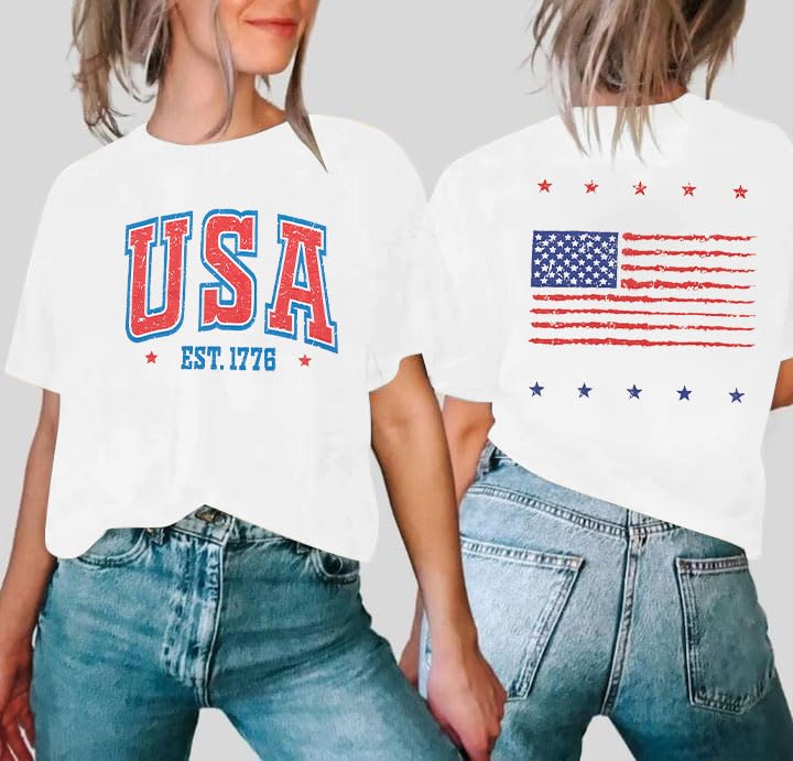USA Shirt Women Oversize American Flag Shirts Patriotic T-Shirt Casual Short Sleeve Tops2