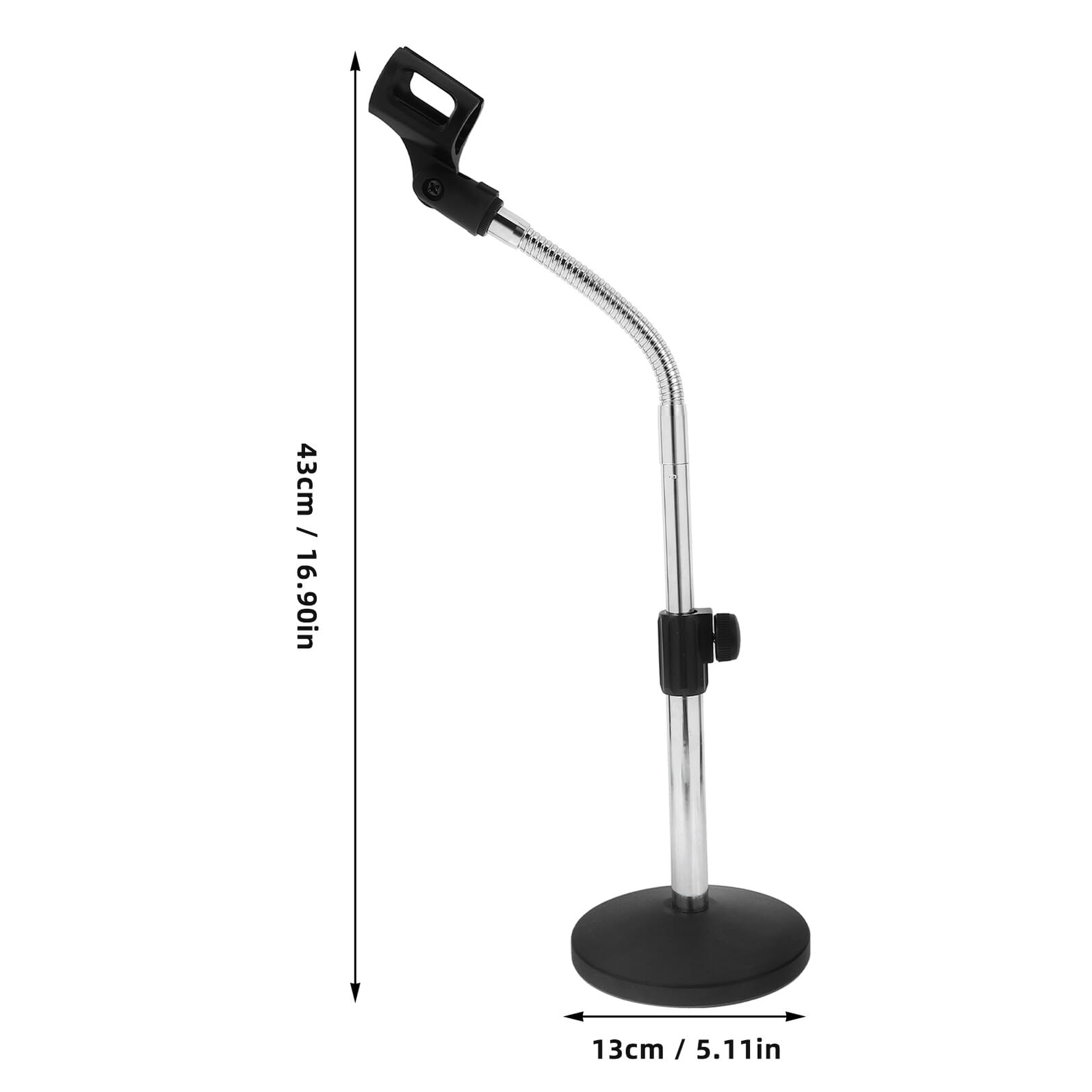 Levemolo Supporto Tavolo Microfono Regolabile con Base Pesante Asta Microfono da Tavolo in Ferro per Meeting e Live Broadcast Stand Mic Desk con Clip Design Elegante Argento