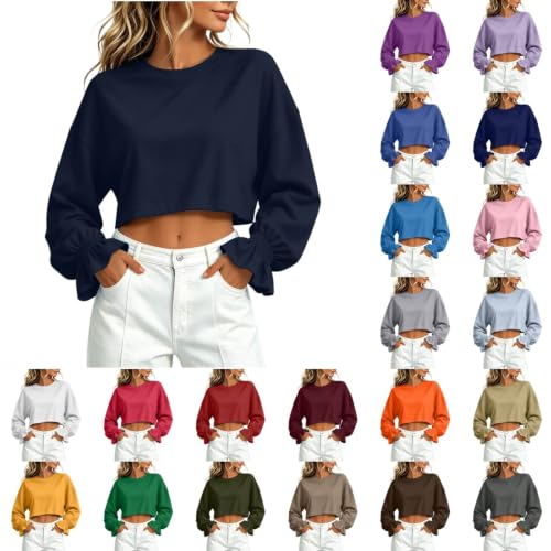 Cropped Sweatshirts For Women Fall Crewneck Long Sleeve Pullover Crop Tops - image 1