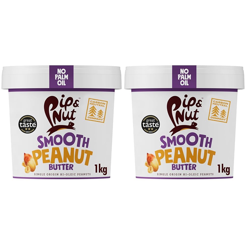 Pip & Nut - Smooth Peanut Butter (1kg) | Natural Nut Butter, No Palm Oil, No Added Sugar, Hi-Oleic Peanuts, High in Unsaturated Fats, Gluten Free, Vegan, Dairy Free (Pack of 2)
