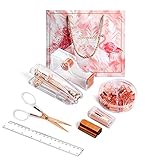 Owfeel Desk Accessory Kits Rose Gold 7pcs Acrylic Stapler & Tape Dispenser Set, Tape & Stapler Desk...