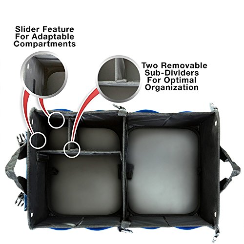 KOAOYO Car Boot Organiser, Car Boot Tidy, Car Boot Storage, Collapsible Multi Compartment Car Organiser, Non Slip Bottom, Adjustable Securing Straps, for Car Truck SUV & Indoor E3 (blue) - Image 3