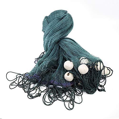 Fishing Net with Foam Float, 10 X 65FT Green Fishing Hand Made Beach Seine Equipment Trammel Fishing Drag Cast with Large Floats and Lead Sinkers
