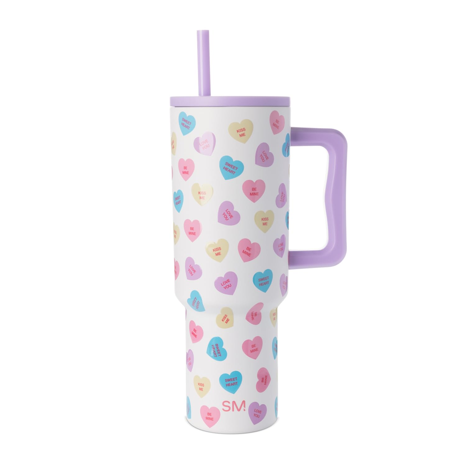 Simple Modern Valentine's Day 40 oz Tumbler with Handle and Straw Lid | Gifts for Her | Insulated Reusable Stainless Steel Water Bottle Travel Mug Cupholder Use | Trek Collection | Word Hearts