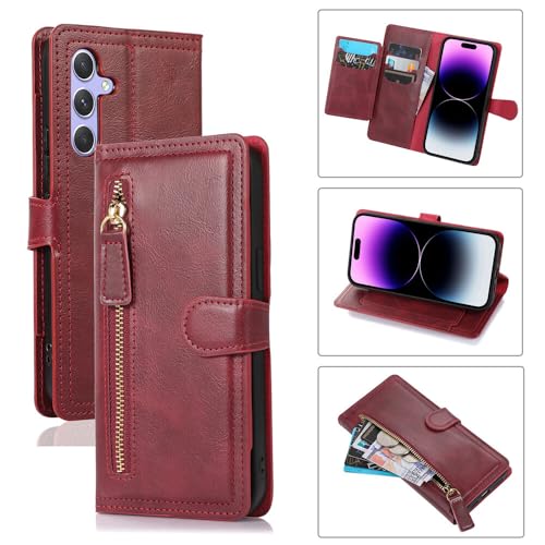 Étui Samsung Galaxy A12 marron en cuir avec fermeture éclair