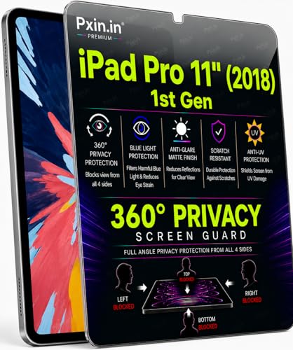 Image of Pxin 360 Pro Privacy Screen guard compatible with iPad Pro 11 inch (2018) - 1st Gen | Anti Glare | Anti UV | Anti Blue | Anti Reflection | Privacy Filter | Unbreakable Build
