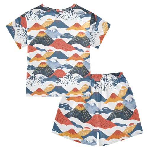 ALAZA Mountain Japanese Pajamas Short Sleeve 2 Piece Sleepwear Top and Bottom Pajama Set Unisex2