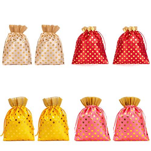 Image of Meher Collection Women's Polka Dot Potli Bags for Return Gifts Wedding Gift for mom Potli Purse Gift Bags Fancy Potli bag Diwali Potli Karwachauth Potli - Red Polka 1kg Large size (25cm x 27cm)