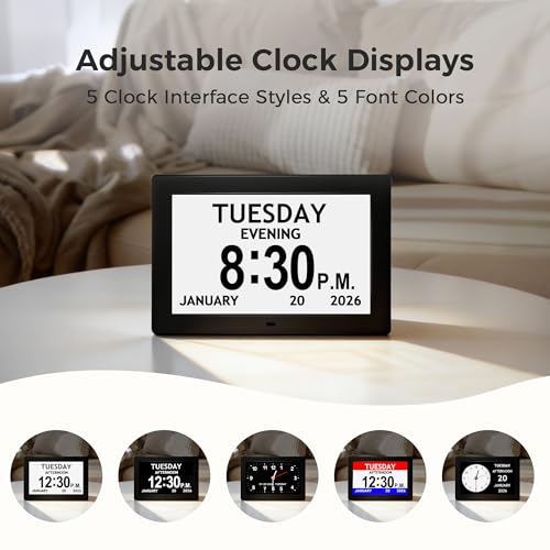 Image of 10.1'' Digital Clock With Date And Time, Dementia Clock, Large Display Alarm Clock For Seniors, 10Reminders, 6Alarms, Auto-Dimming, Auto DST, Remote Control, Gifts For People With Dementia, Black