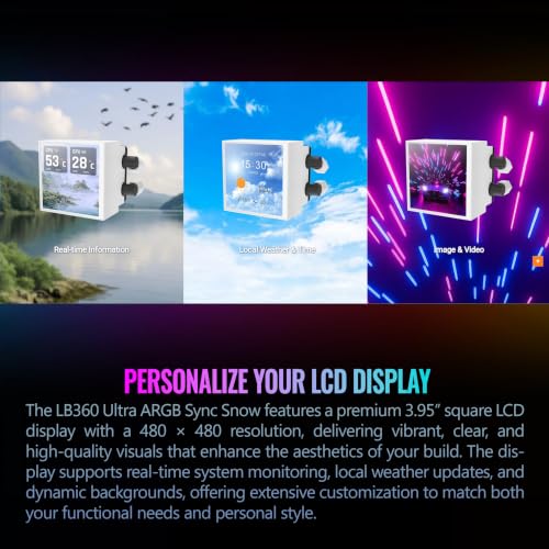 Image of Thermaltake LB360 Ultra CPU Liquid Cooler; Intel /AMD; 3.95 inch TFT LCD; 1x360mm 700~1900 RPM Single Frame ARGB Fan; 360mm Radiator; Magnetic Rotatable Display; TT RGB Plus 3.0; Snow; CL-W508-PL12SW-A