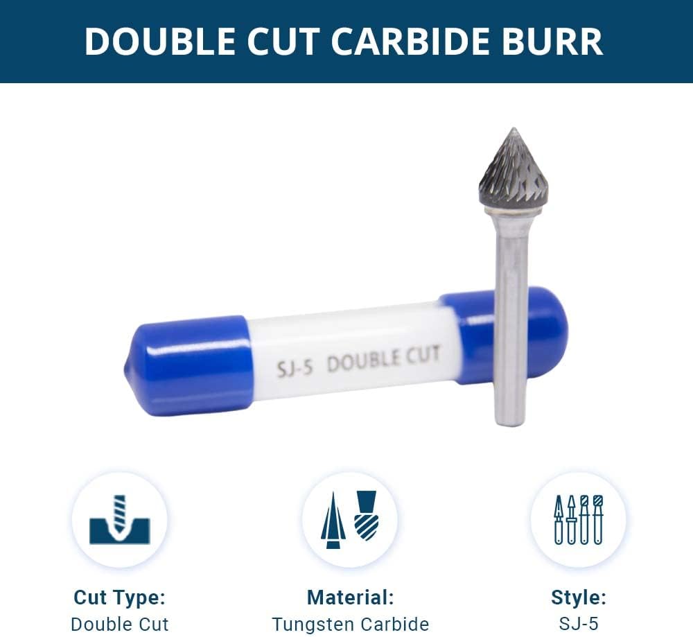 Benchmark Abrasives 60-degree Countersink Premium Double Cut Tungsten Carbide Burr for Metal Wood Welding Deburring Sculpting High-Speed Die Grinders enclosed in Plastic Capsule 1/4" Shank (SJ-5)