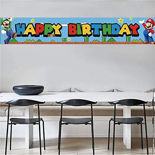 Birthday Party Banner For Super Mario, Video Game Theme Party Decoration #TOP3