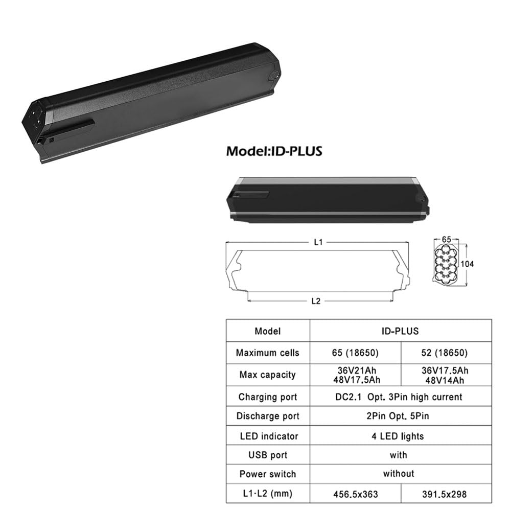 Batteria per bici elettrica Reention Dorado da 48 V 17,5 Ah più versione aggiornata da 25 Ah Adatta per bici elettriche DeHawk NCM Moscow Plus Milano Batteria di ricambio (48V13Ah PLUS)