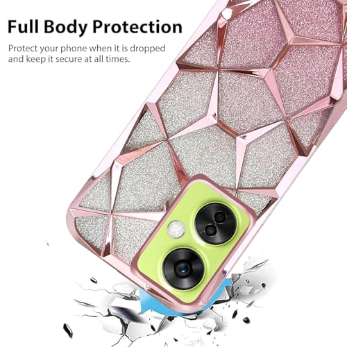 Image of Stylish Gradient Glitter Case for OnePlus Nord CE 3 Lite 5G Luxury Electroplated 3D Cube, Diamond Bling Shiny Soft TPU Clear Shockproof Women & Teen Girls Protective Phone Cover (Pink)