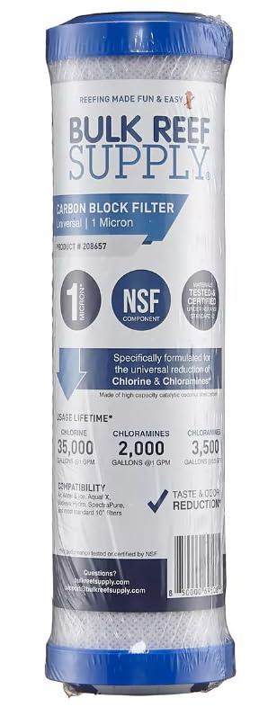 Bulk Reef Supply Universal Carbon Block Filter - 1 Micron Carbon Water Filter Cartridge Replacement - For All Systems With a Standard 10' Filter
