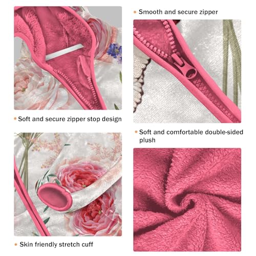 OTVEE Lavender Flowers Seamless Pink Rose Kids Hoodie Jacket Fall Spring Full Zip Warm Outwear Coat3