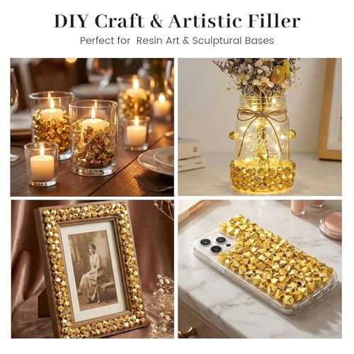 DomeStar 550PCS Gold Vase Fillers, Acrylic Fake Crushed Ice Fake Rocks Gold Nuggets Gems Plastic Diamonds for Vase Fillers Centerpiece Table Scatter Photography Props Display Decoration