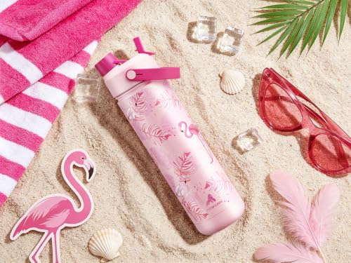 Image of POWCAN 26 oz Insulated Water Bottle with 2-in-1 Straw and Spout Lid, Keep Cold 24H, Leak-Proof, Fits in Car Cup Holder, Stainless Steel Water Bottle for Sports, Trip, Gift, Gym (Sun-Kissed Flamingo)