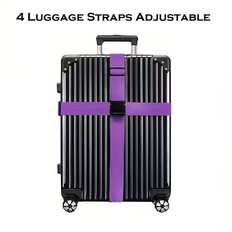 Image of Luggage Straps: Secure Your Belongings, Made Seat Belt Material Size 2 inch X6.5FT Color + 1 ADD A Baggage Belt(1 inchX20 inch Black) (Dark Purple, 4 Pack)