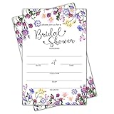 Bridal Shower Invitation Cards with Envelopes - Purple Wildflowers Fill in The Blank Bridal Shower Cards, For Weddings, Engagement, Party and Receptions Supplies, 25 Invites With Envelopes - 008