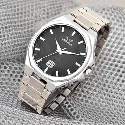Image of LOUIS DEVIN Stainless Steel Chain Analog Wrist Watch for Men (Black /Blue /Green /White Dial) | LD-G076-CH