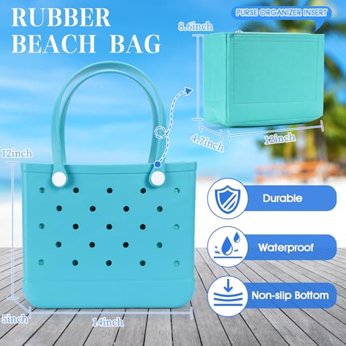 Beach Tote Bag, Original Large Rubber Beach Bag for Women, Waterproof Rubber Tote with Zipper Pocket for Travel, Pool Bag Washable and Durable Open Handbag Boat, Groceries, Sports Outdoor2