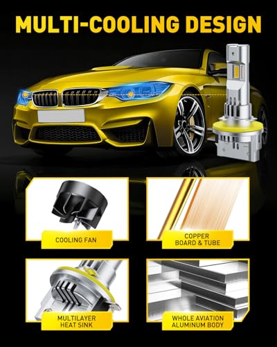 Image of AUXITO Upgraded H11B Bulb - 900% Brighter 3000K Amber Yellow Light, Direct Fit Mini Size, Hassle-Free Plug & Play, Extended Lifespan, Flicker-Free Operation, Pack of 2