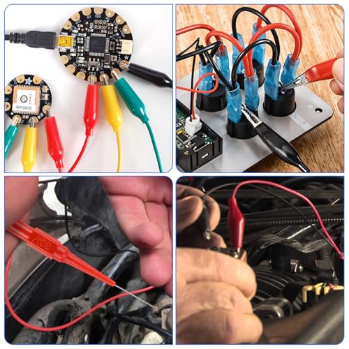 Image of 24Pcs Back Probe Kit, Banana Plug to Copper Alligator Clips Test Leads Kit with Alligator Clips, 0.7mm Back Probe Pins 4mm Banana Socket for Car Repairing Diagnostic
