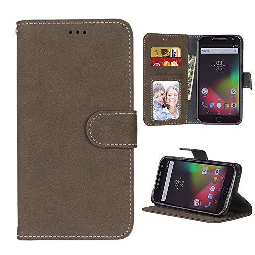 Moto G4 Case, Moto G4 Plus Case,JMcase [Retro Style](Brown) Magnetic Protective Wallet Case With Stand Feature Fit for Moto G4 Case/ Moto G4 Plus,Sent Stylus