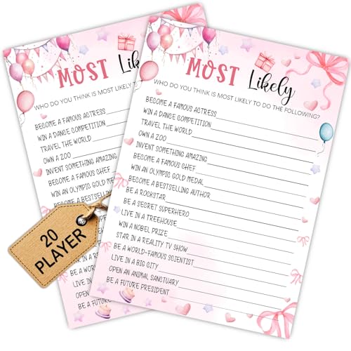 Image of Pink Slumber Party Games Card - Sleepover Stuff - Coquette Pink Bow Themed Sleepover Slumber Party Supplies -Birthday Night Games Creative Idea -Most Likely- 20 Game Cards