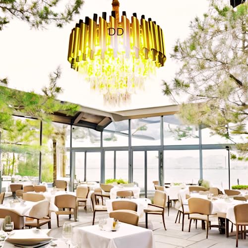 Image of DREAMY DESIGNS Chandelier Lights for Ceiling Black Gold 400 MM 3-Tier K9 Crystal Chandeliers for Living Room 3 Mode LED Light Warm White for Hall Modern Jhumar Designer Bedroom and Dining Room