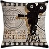 Aremetop Movie Theater Throw Pillow Covers Vintage Cinema Ticket With Popcorn Cola,Filmstrip Printed Home Decorative Pillowcase Cotton Linen Sofa Couch Throw Pillow Cushion Cover 18 X 18 Inch,Set Of 4