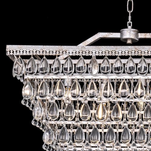 Wellmet Dining Room Crystal Chandelier, 48 Inch Antique Silver Rectangle Chandelier Over Table thumb #2