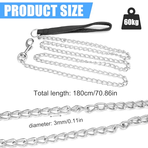 Robuste Hundeleine aus Metall, 180 cm Lange Bissfeste Hundeleine mit Weich Gepolstertem Griff, Korrosions- Und RostbestäNdig Sport Leine Metall Trainings Hundeleine Kette für Große Und Mittlere Hunde