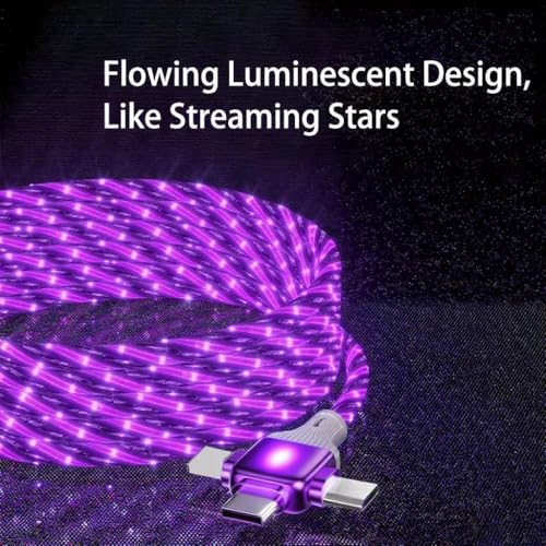 Image of 6 Combinations Multi Ports USB Charger USB A /USBC to Micro USB /Type C PD Fast Charging Cord Light Up LED Starry Current to be a Night Light Compatible with Most of devices-39 inches Purple
