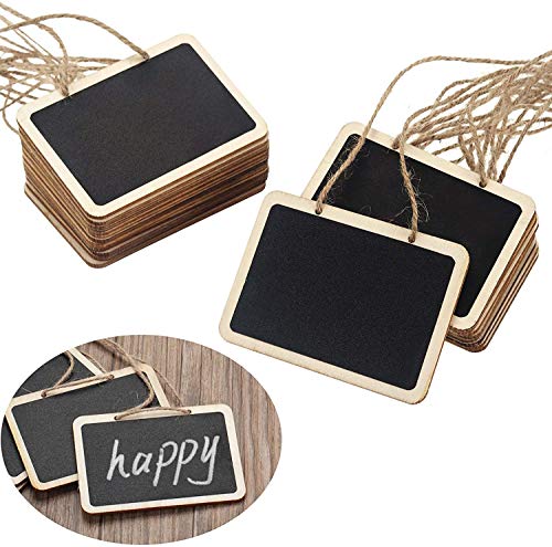 Image of CVANU 10 Pcs Mini Chalkboards Signs Hanging Rectangle Chalkboards Double Sided Blackboard Message Board Hanging Signs for Weddings, Kids Crafts C-4