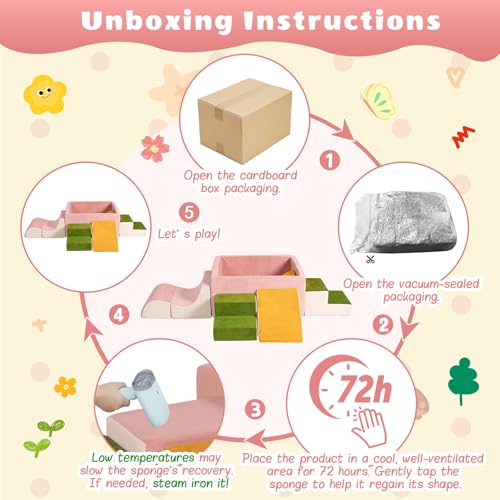 Image of 6-Piece Modular 30D High-Density Foam Climbing Blocks for Toddlers 6-24 Months,OEKO-TEX Certified Soft Play Set with Large Ball Pit,Pink Indoor Crawling Toys for Baby Girls (Balls Not Included)