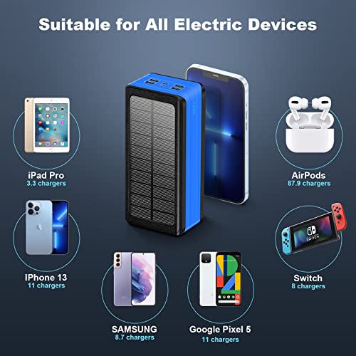Portable Charger 50000Mah Solar Power Bank Camping Waterproof External Backup Charge With 4 Outputs & Dual Inputs 9 Led Light Flashlight Backup Battery #TOP5
