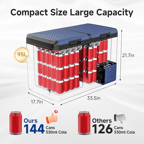 AAOBOSI Camping Fridge 95L IPX4 Waterproof,-20°C to 20°C,12V 230V,Dual Zone - Image 2