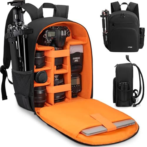 Camera Backpack for Photographers, DSLR Camera Bag with 13.5” Laptop Compartment & Tripod Holder, Professional Photography Camera Case Compatible for Sony Canon Nikon Travel Hiking Gift Black Orange